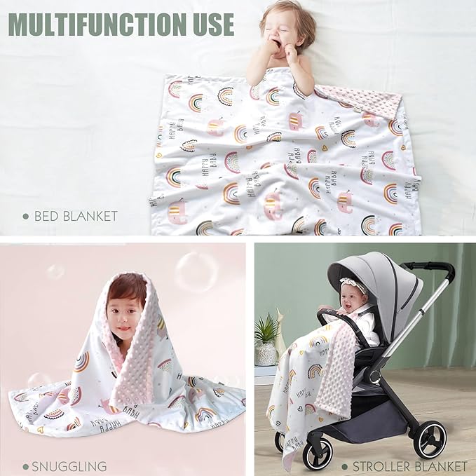 Baby Blankets for Boys Girls Soft Minky Blanket for Newborn Infant Toddler Used for Crib Stroller Nursery (Rainbow)