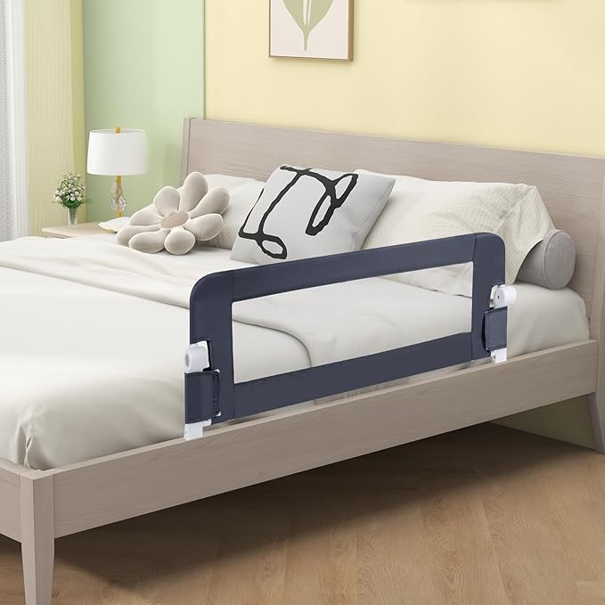 BABY JOY Double Sided Bed Rail Guard, 2 Pack, Extra Long, Swing Down for Convertible Crib, Folding Baby Safety Bedrail for Kids Twin Full Size Queen King Mattress, Rails for Toddlers (Dark Gray, 48")