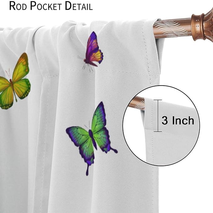 Cartoon Animals Curtains, Cute Butterfly Capybara Blackout Window Treatments, Rod Pocket Thermal Insulated Drapes 2 Panel Sets for Kids Bedroom Nursery Classroom, 84" W X 84" L