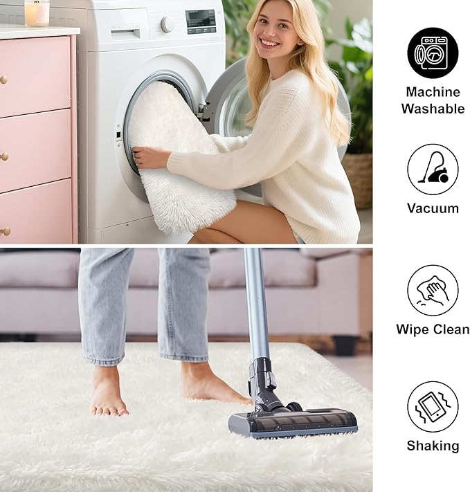 3x10 Feet White Soft Shag Runner Rug for Bedroom Fuzzy Fluffy Rugs with Non-Slip Bottom for Hallway Bedside Living Room Dorm, Furry Area Rug for Nursery Playroom Indoor Home Decor