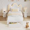 IDEALHOUSE Twin Bed Frame with LED Headboard and Under-Bed Drawer, Metal Upholstered Platform Bed with LED Light for Kids, Girls, Lamb Fleece Fabric, Wooden Slats Support, No Box Spring Needed, White