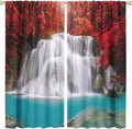 Red Forest Waterfall Blackout Windows Curtains, Tree Landscape Woodland Scenic Nature Fall Scenery Art Printed Curtains, for Living Room Bedroom 42x45in 2 Panels