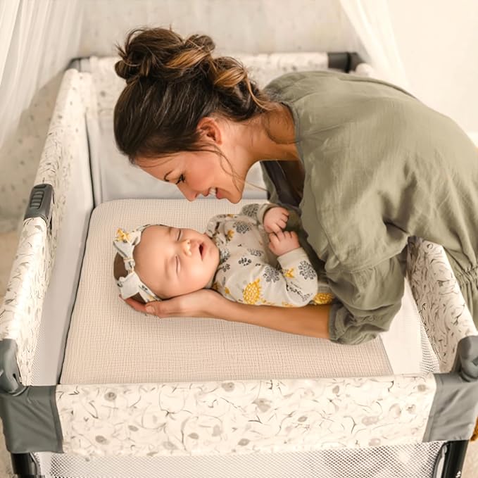 lulumoon Fitted Pack and Play Sheets: Soft Muslin Cotton for Graco Playard Mattress - Neutral Colors for Boys and Girls