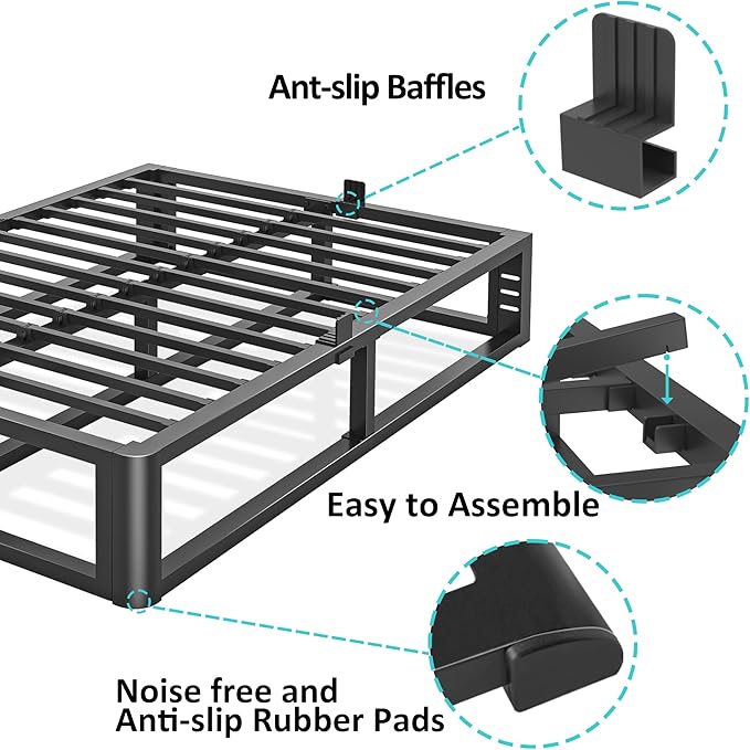 Metal Heavy Duty 12 inch Full Bed Frame with Rounded Corner and Headboard Hole Mattress Retainers 3500 LBS No Box Spring Needed Platform Noise Free Easy Assembly