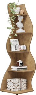 Tribesigns Corner Shelf, Modern 5-Tier Wall Corner Bookshelf, Stylish Corner Small Bookcase Storage Rack Plant Stand with Unique Shape for Living Room, Home Office (Light Brown, 1PC)