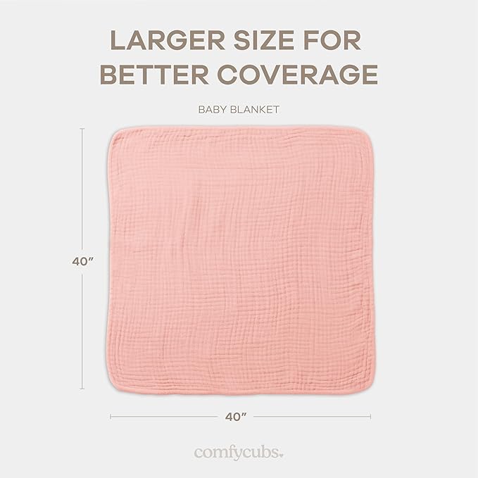Comfy Cubs Muslin Baby Blanket - Soft, Lightweight, 6-Layer Cotton Swaddle Blankets for Newborns, Infants & Toddlers - 40" x 40" Large, Breathable & Versatile for Sleeping & Tummy Time - Lace Pink