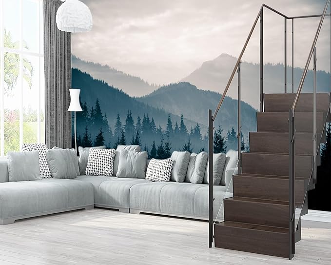 XMPMBM-Misty Forest Fabric Wallpaper Pine Forest Living Room Bedroom Bathroom Wall Mural-W 154" X H 105"（112 Square Foot）