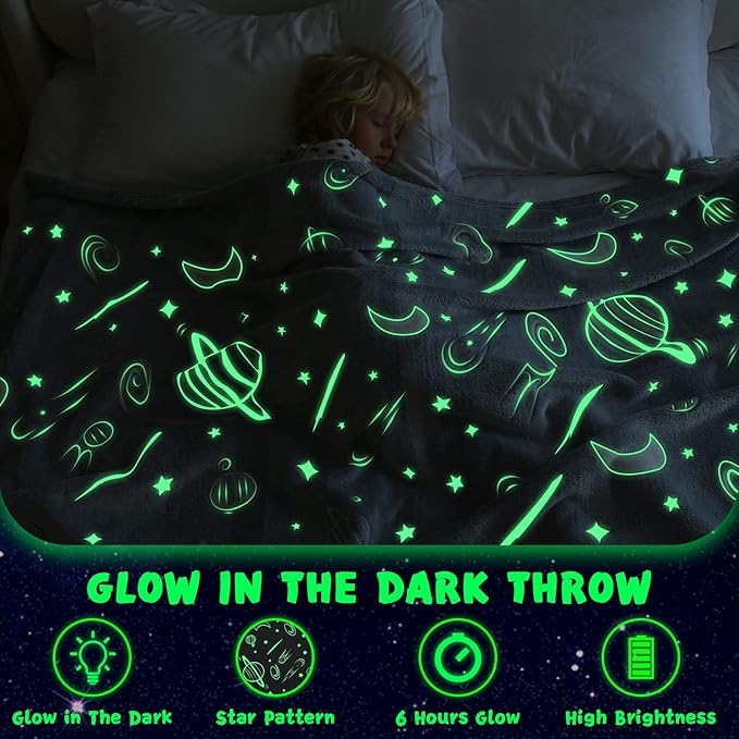 inhand Pink Blanket Girl Room Decor Glow in The Dark Blanket Soft Cute Space Star Moon Galaxy for Kids Birthday Gifts Planet Toys for 3,4,5,6,7,8,9,10,11,12 Years Old (50''x60'' Pink)