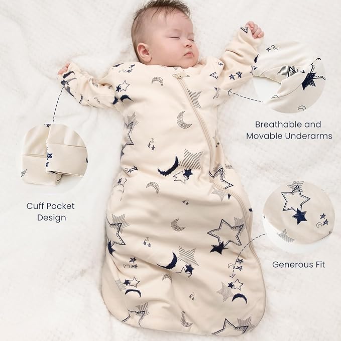 Unisex Sleeping Bag for Babies and Toddlers 1.0 Tog Sleep Sack 0-6 Months, Newborn Sleep Sack, Wearable Blanket Baby, One Piece Long Sleeves, Gifts for Baby