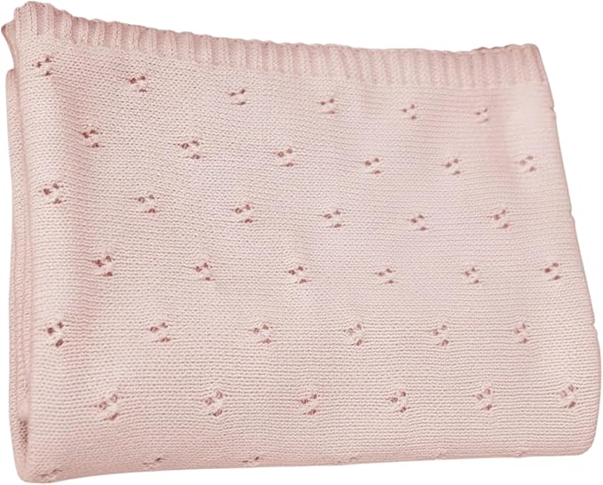 Baby Knit Blanket, 100% Cotton Eyelet Patterns, Soft, Cozy, Lightweight Swaddle for Newborn & Infant Swaddling Beige Neutral, Perfect Baby Shower Ideas Pink 30x40