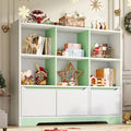 Kids Bookshelf and Toy Organizer, 2 Tier Kids Book Shelf for Kid Rooms with 2 Doors, 6 Cubes Storage Organizer,Wood Children Bookcase,Freestanding Toddler Book Display Shelf for Playroom WhiteGreen