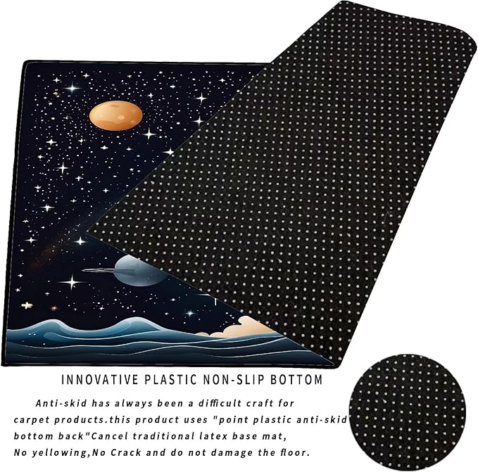 Space Rocket Rug for Boys Room Black Rugs Galaxy Stars Carpet Planet Printed Throw Rugs for Kids Teens Doormat Bedroom Living Room,31 in X 47 in