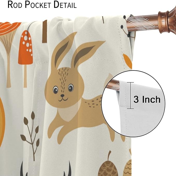 Kids Forest Animal Curtains,Baby Bedroom Window Treatments, Cartoon Watercolor Forest Animal Lion Boys Girls Children Bedroom Drapes 63x72in