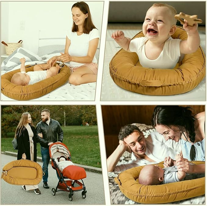 Baby Lounger - Baby Lounger for Newborn 0-24 Months, Soft Breathable Cotton Infant Lounger Cover, Portable Baby Nest for Travel, Newborn Essentials (Sienna)