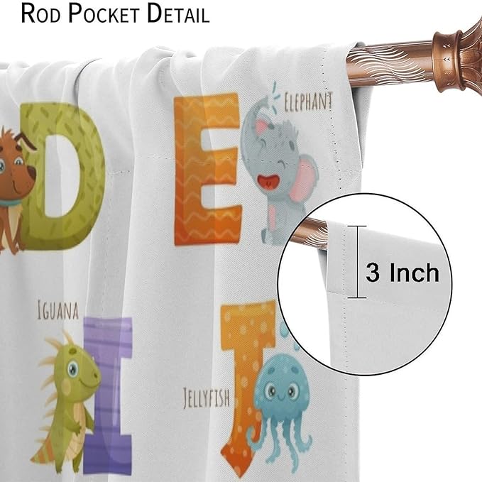 Kids Alphabet Curtains Educational Baby Cartoon Animals Colorful Cute Curtain with Rod Pocket for Nursery Living Room Home Decor Drapes Window Treatments 2 Panels Set 42x54 Inch