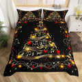 Christmas Tree Duvet Cover Set Full Size, Gold Musical Note Print Bedding Set 3pcs for Kids Boys Girls Bedroom Decor, New Year Theme Xmas Holidays Comforter Cover with 2 Pillowcases,No Comforter