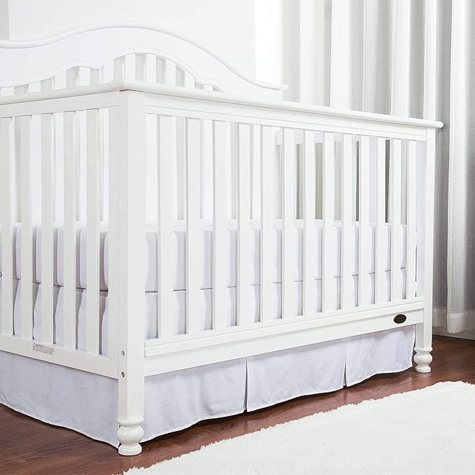 Box Pleated Mini Crib Bed Skirt Premium 100% Cotton 800 Thread Count Nursery Crib Toddler Bedding Crib Bedskirt for Baby Boys or Baby Girls, (24" x 38") + 10" Drop Lenght - White Solid