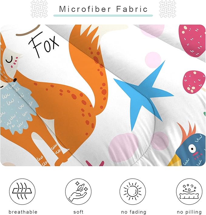 Kids Comforter Set Full: Cute Safari Woodland Bedding Set Cartoon Forest Animals Quilt for Boys Girls Teens Zoo Animal Fox Bear Lion Jungle 3 Piece Duvet Bed Sets