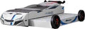 Furniture of America Redvers Modern Wood Twin-Size Kid Bed with Race Car Design and Pull-Out Trundle, No Box Spring Required for Toddler, Teens, Boys or Girls, White