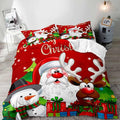 LUVIVIHOME 3PCS Red Christmas Duvet Cover Full Bedding Set, Boys Girls Kids Bedding, Santa Claus Snowman Reindeer Holiday New Year Xmas Gifts Christmas Comforter Bedspread Quilt Cover, 2 Pillow Cases