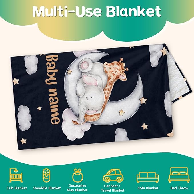 Custom Safari Animals Blanket Gift, Personalized Baby Blanket with Name, Soft Plush Flannel/Sherpa Fleece Throw Blankets for Toddler Kid Teen Boys Girls Color15