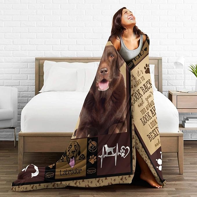Labrador Blanket for Girls Boys Chocolate Retriever Throw Blankets Soft Cozy Warm Fuzzy Fleece Bedding Flannel Dog Throws Stuffed Animal Gifts for Labrador Lovers Kids Men Women Bedroom Decor 80"x60"