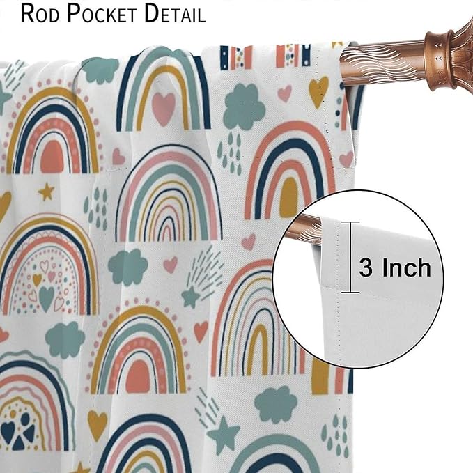 Kids Rainbow Curtains Boho Cartoon Colorful Stars Love Heart Lovely Abstract Art Pattern Print Window Drapes for Girl Bedroom Living Room Kitchen Decor,2 Panel Set,84Wx84H Inch Blackout