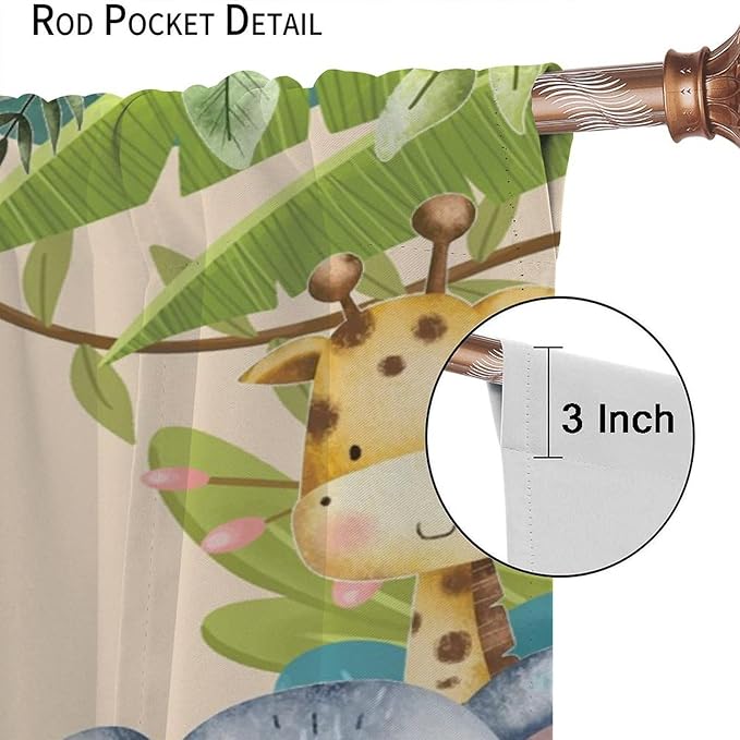 Jungle Animals Curtains Colorful Forest Cartoon Wildlife Lion Giraffe Elephant for Kids Boys Girls Nursery Bedroom Living Room Blackout Rod Pocket Decoration Window Drapes 2 Panels W31.5xL63in