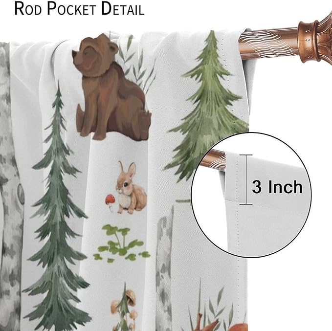 Animal Kids Curtains, Woodland Squirrel Rabbit Bear Animal Friends Forest Curtains for Boys and Girls Bedroom Living Room Kitchen 52x84in