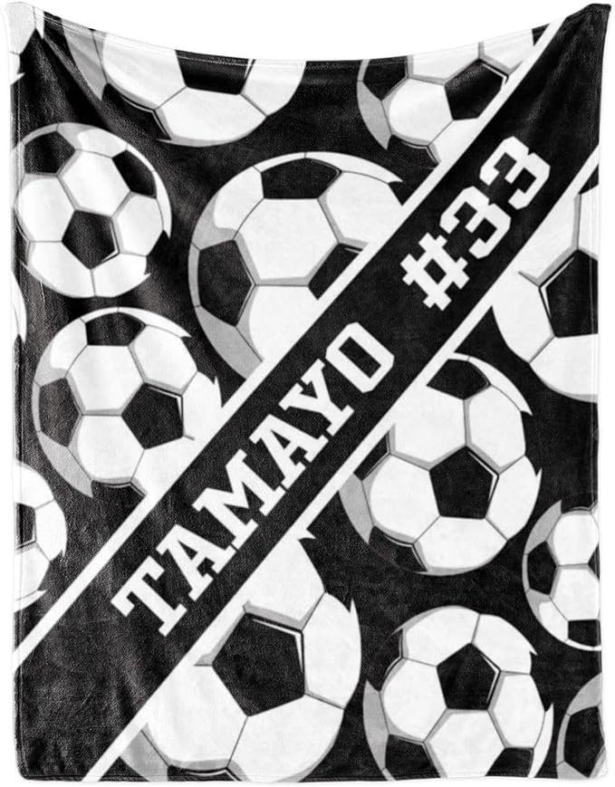 Custom Kids Soft Blanket: Personalized Gift for Soccer Football Basketball Softball Lovers Name and Number - Flannel Toddler Bed Blankets (30X40inch)