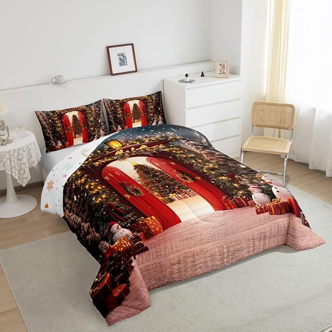 Feelyou Merry Christmas Bedding Set for Kids Boys Girls Toddler Size Christmas Tree and Snowman Comforter Set Ultra Soft Comforter Snowflake Duvet Quilt Bedroom Decor Decorations Quilt