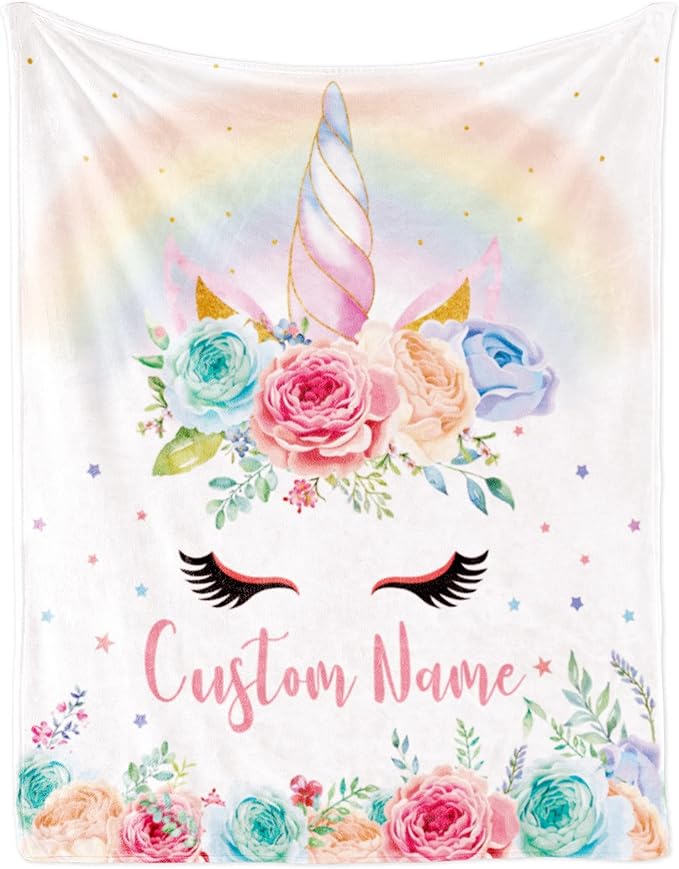 Personalized Horse Blanket with Name for Girl, Custom Name Blanket for Kids, Soft Flannel Pink Horse Toddler Blanket Customized Gift for Birthday Christmas Baby Shower Newborn Gift 60" X 80"