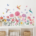 Pink Flowers Wall Sticker Peel and Stick Plant Floral Wall Decal DIY Removable Butterfly Bird Wall Art Murals Watercolor Daisy Flower Wall Sticker for Bedroom Princess