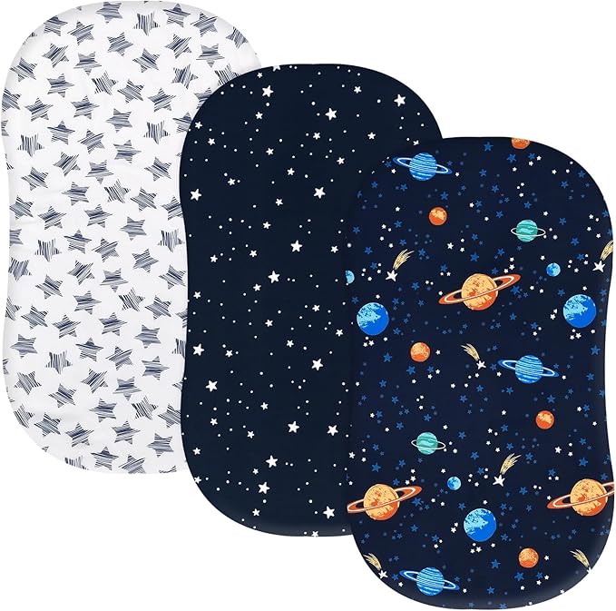 PHF 3 Pack Soft Bassinet Sheets, Space Breathable Comfy Cradle Sheets for Baby Boys Girls Neutral, No Slip Universal Fit for Most Cradle and Bassinet Mattress, Space