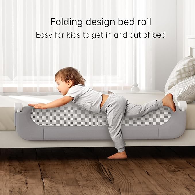 Folding Bed Rail for Toddlers,Baby Bed Rail Guard with Reinforced Anchor Safety System,Fit Bunk,Full Size,Queen,King,Twin(Grey,43"x23.6")