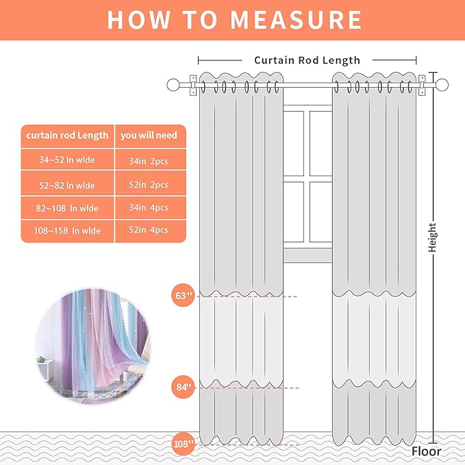 XiDi Blackout Rainbow Curtains for Girls Bedroom Double Layer with Sheer Curtains Grommets Top Star Cutout Ombre Window Drapes for Living Room Kids Nursery 2 Panels 42x72 Inch Length, Pink Purle