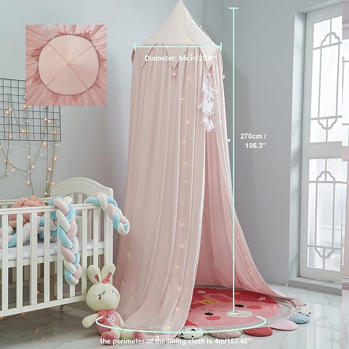 Bed Canopy for Girls, Round Dome Hanging Canopy for Baby Brib Kids Bed Room Decor Reading Nook Indoor Outdoor Playing Castle (White)