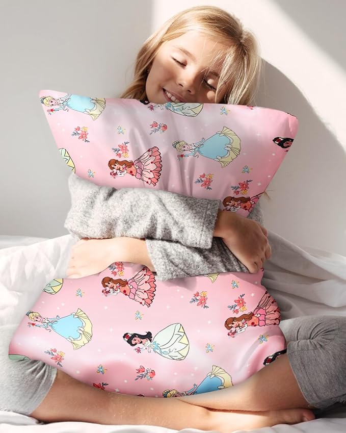Silk Pillowcase for Kids - 30 x 20 Inches Queen Size Mulberry Silk Pillow Case with Zipper Cute Cartoon Kawaii Teens Girls Boys Pillowcase for Hair and Skin, Floral Girl