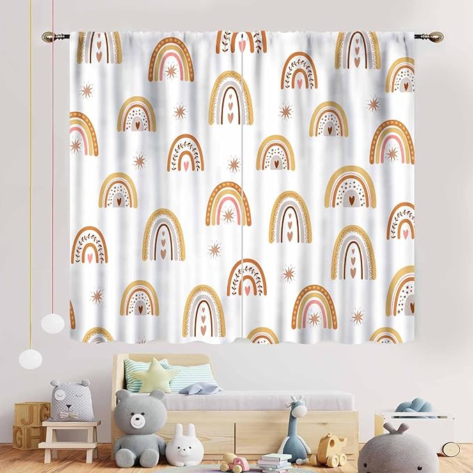 Boho Rainbow Curtains, Kids Girls Baby Cute LovelyRetro Vintage Rainbow Pastel Aesthetic Bohemian Window Curtains for Classroom Bedroom Living Room Nursery Playroom Drapery 2 Panels Set, 42"x45" Inch