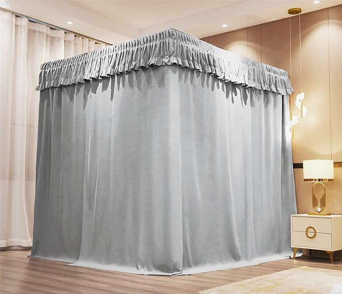 VETHIN Elastic Roof Style Four Corner Post Princess Bed Canopy Curtains Cozy Breathable Tent Canopy Mosquito Net for Girls & Adults Bedroom Decoration (Grey, 59-64" W*82" L*82"*H/(Queen))