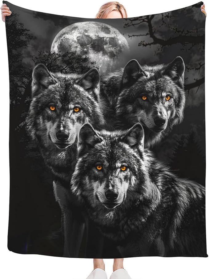 Tijuboni Wolf Throw Blanket Wolf Gifts for Girls Boys Women Men Kids Adults Soft Flannel Fleece Blanket for Couch Sofa Bed Home Decor 50"x60"