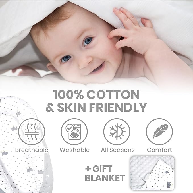 Totsi Baby Lounger with Pillow & Blanket | Ultra-Soft Baby Nest | Machine Washable Infant Lounger 0-24 Months | Adjustable Infant Nest for Travel | Baby Nest for Newborn