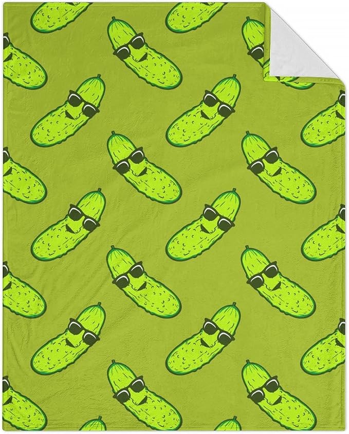 Pickle Throw Blanket for Girls Boys - 40x50 Inches Crib Size - Soft Fluffy Cozy Blankets Gift - Green Funny Blanket Throws for Travel, Office