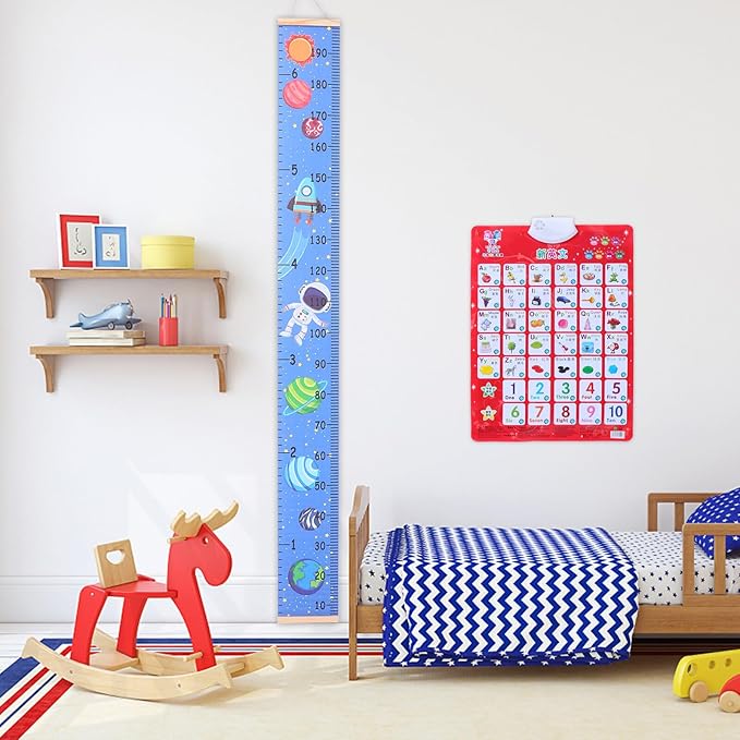 Height Chart Pendant Blue Canvas Growth Ruler for S Nursery Wall Hanging Decor Writable Measurement Tape for Tracking Growth