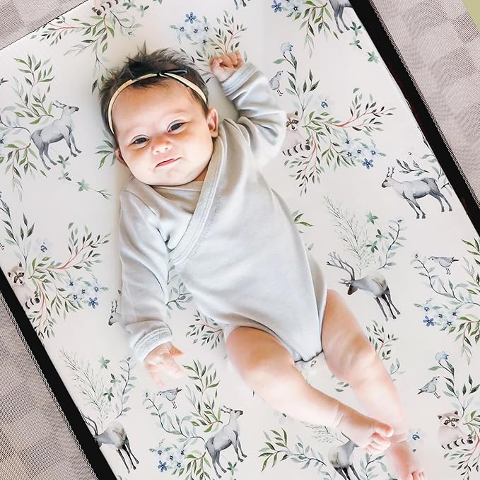 Pack n Play Sheets Fitted 2 Pack, Stretchy Ultra Soft Jersey Knit Pack and Play Sheets, Universal Fitted Portable/Mini Crib Mattresses Snug and Safe, Stylish Print