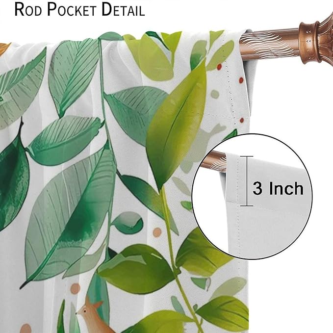 Kids Fox Blackout Curtain Cute Cartoon Fox Window Treatment for Girls Boys Bedroom Wildlife Woodland Animal Botanical Plant Window Drapes for Living Room Teens Nursery W42xL63