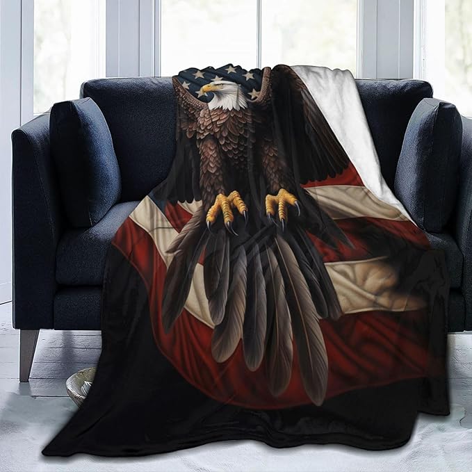American Eagle Flag Blanket Gifts Women Men Kids Bald Eagle Flannel Throw Blankets Soft Fuzzy Lightweight for Home Decor Couch Bed Sofa 80x60 Inches