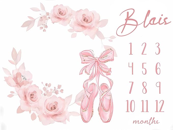 OLIVE OLIVIA Personalized Monthly Baby Milestone Blanket, Baby Months Blanket, Perfect Custom Newborn Gifts,50"x60"