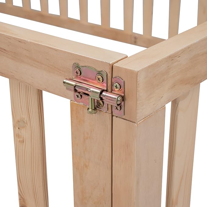 Merax Full Floor Bed with Safety Guardrails and Door, Wood Montessori Floor Bed Frame for Kids, Full Playhouse Bed Frame for Baby Girls and Boys, Natural