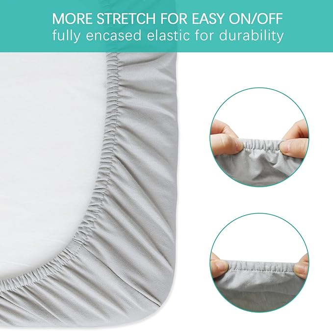 Bassinet Sheets Fit for Graco Sense2Snooze Bassinet and SNOO Smart Sleeper Baby Bassinet,100% Cotton, 2 Pack, Ultra Soft Bassinet Sheet, Gray and Navy Blue